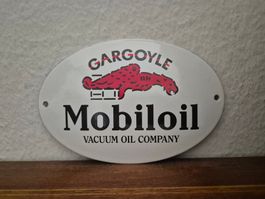 Emailschild Mobiloil Tankstelle Tanksäule Logo Emailleschild