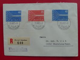1957 EUROPA Nr.332+333 auf FDC deutsch, Halbmondstempel!