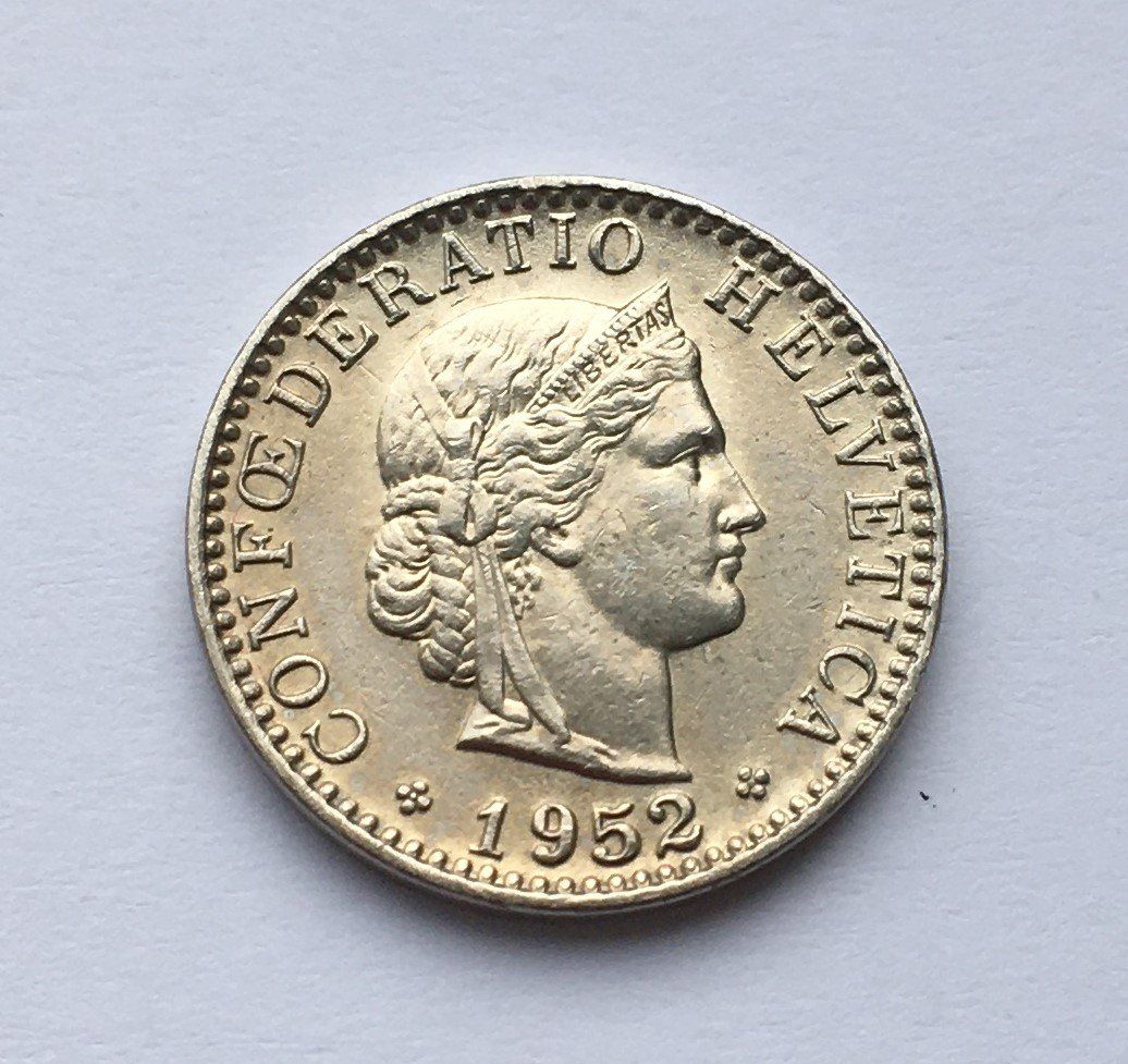 Tutti le monete: 1952 20 Rappen -unz – Usato da Kirchberg SG venduto da Zenhad69