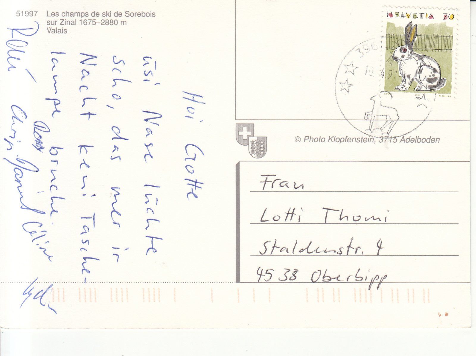 Cartoline postali: Zinal 1997 – Usato da Bürglen TG venduto da StampGraf 1