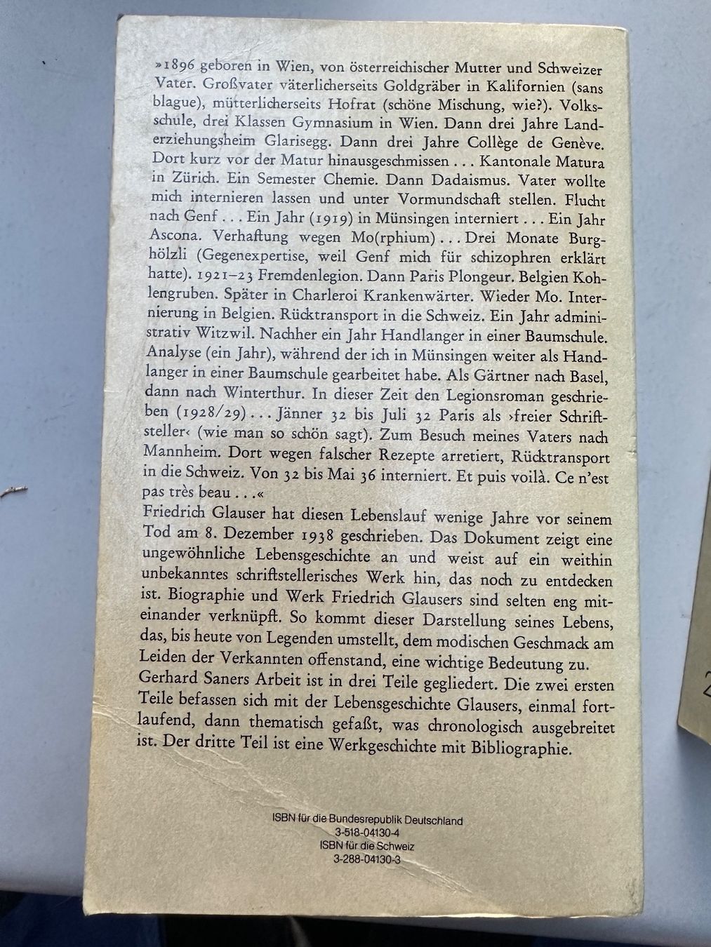 Libri: Gerhard Saner: Friedrich Glauser. Eine Biographie. – Usato da Zürich venduto da allp 3