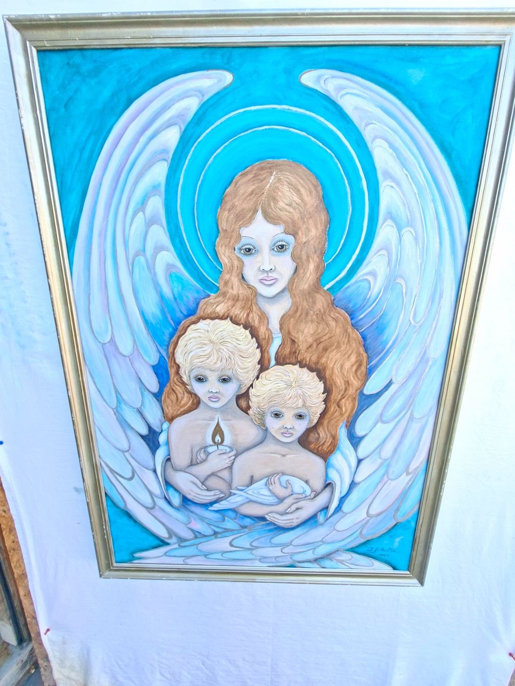 Dipinti: Bild Engel mit Kindern 1989 J. Schultz Acryl – Usato da Schaffhausen venduto da meteor7