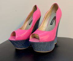 Keilabsatz Schuhe Jeans-Look Pink Grösse unbekannt