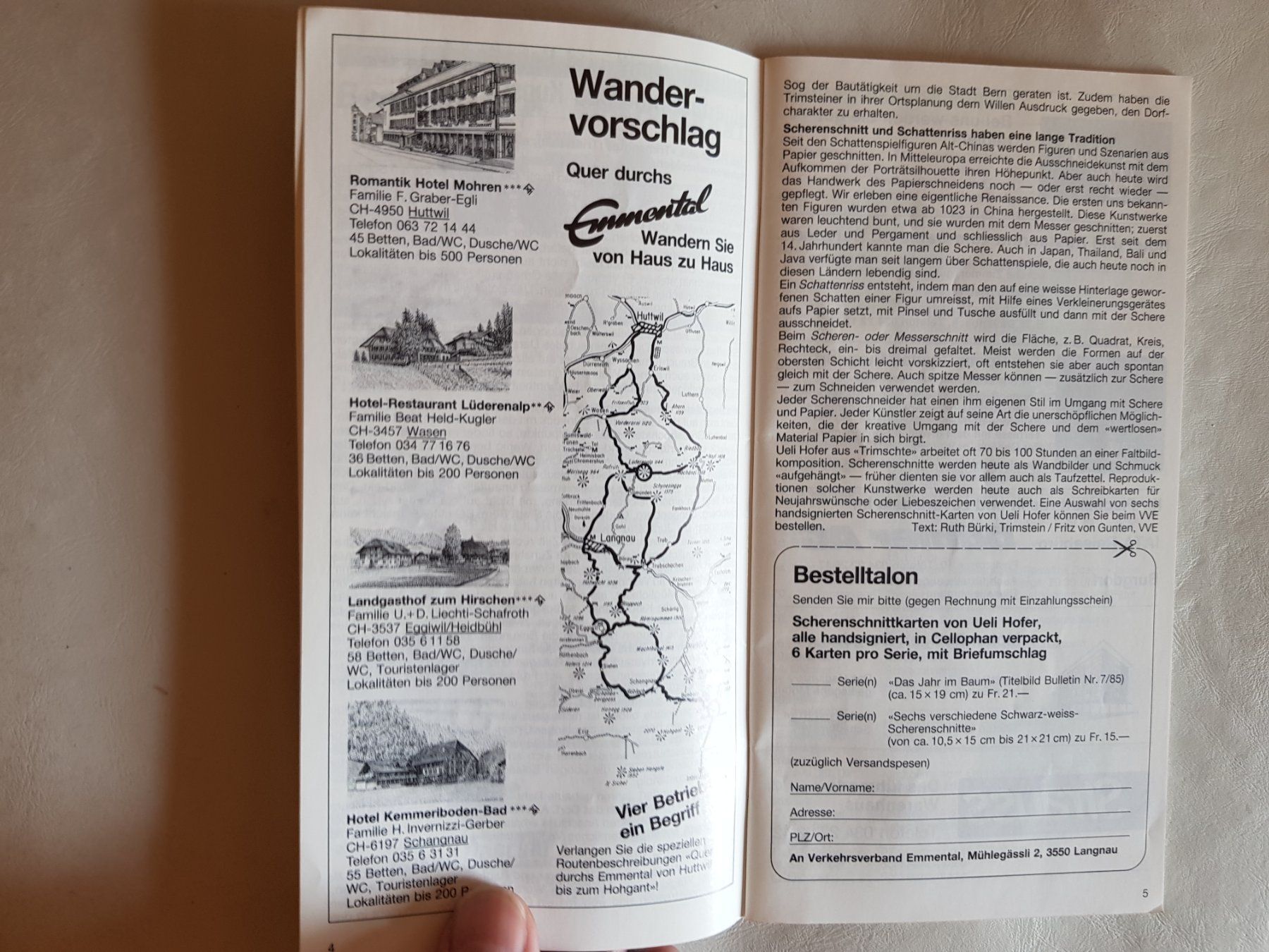 Dokumente: Vintage Flyer Prospekt Emmental Wanderland 1985 – Gebraucht aus Walterswil BE von Lonitti 6