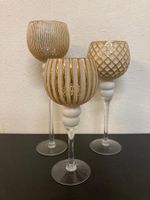 Kerzenständer aus Glas, 3er Set, Goldmuster