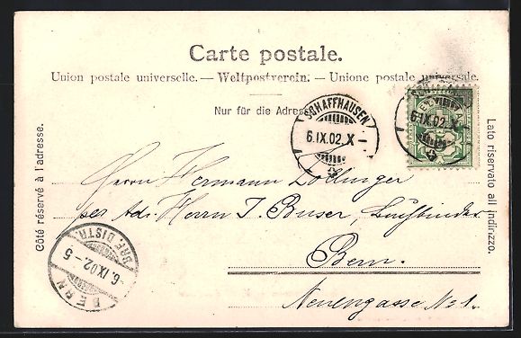 Ansichtskarten: AK Schaffhausen, Kantonsschule, 1902 – Gebraucht aus Berlin von bartko-reher 1