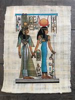 Original Ägyptischer Papyrus Handgemalt Nefertari mit Isis