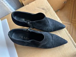 PRADA booties black suede leather size 36,5
