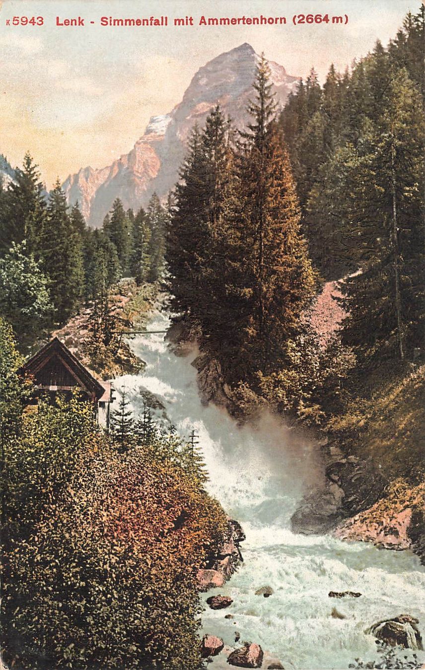 Cartoline postali: Lenk BE Simmenfall mit Ammertehorn Wasserfall – Usato da Biasca venduto da Blenio71