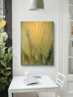 Abstraktes Bild in Goldgrün ohne Rahmen  auf Leinwand 100x80