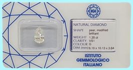 Natur Diamant Tropfen Pear 1,35 CT G-VS1 IGI Zertifikat Nr.