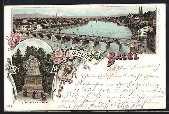 Ansichtskarten: Litho Basel, Teilansicht, Strassburger D – Gebraucht aus Berlin von bartko-reher