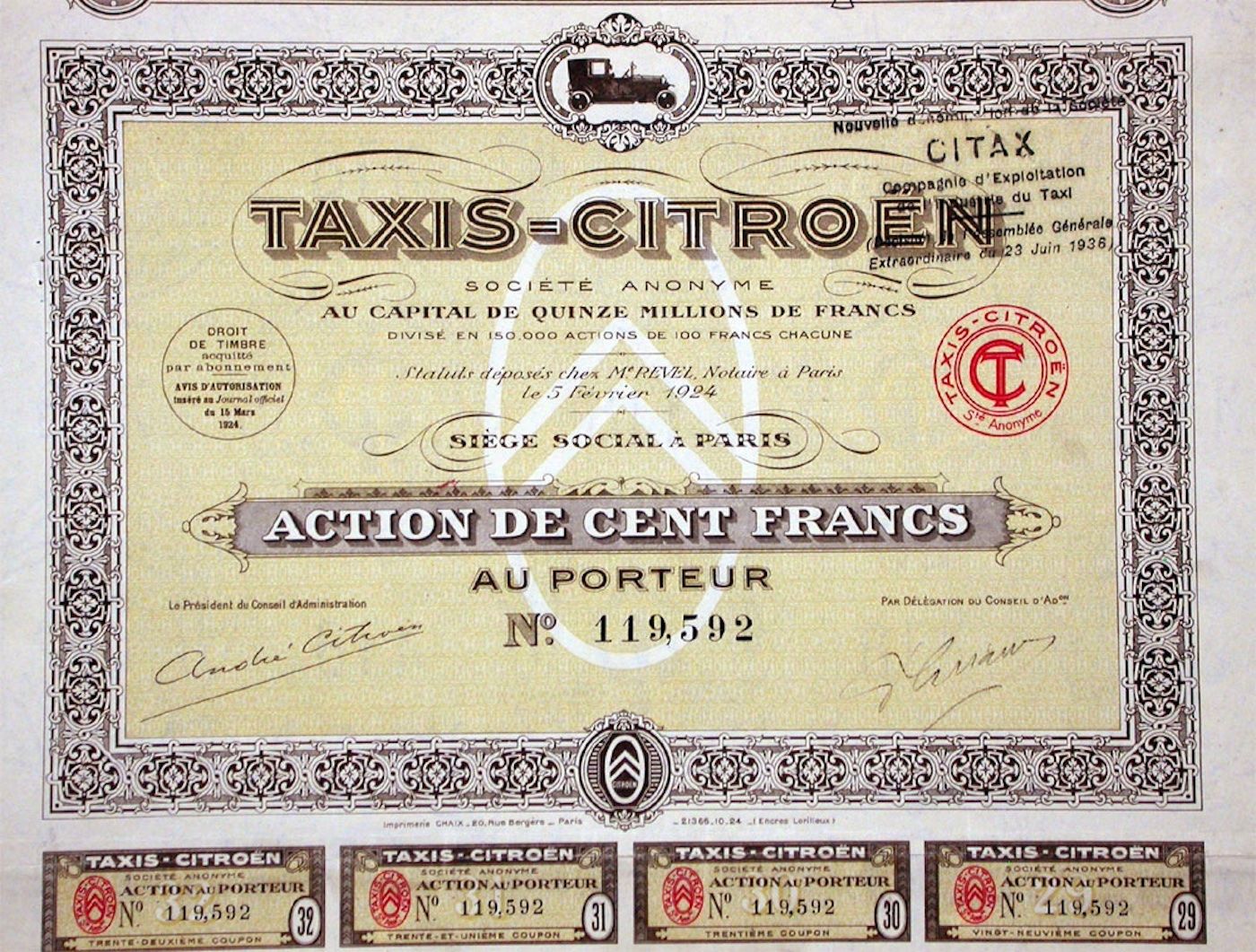 Documenti: Taxis-Citroen SA, Paris - 1924 – Usato da Solothurn venduto da Sgasche