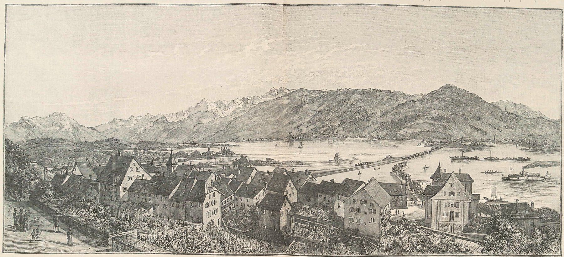 Stiche: Rapperswil Panorama Holzstich 1889 – Gebraucht aus Rafz von Helvet32 1