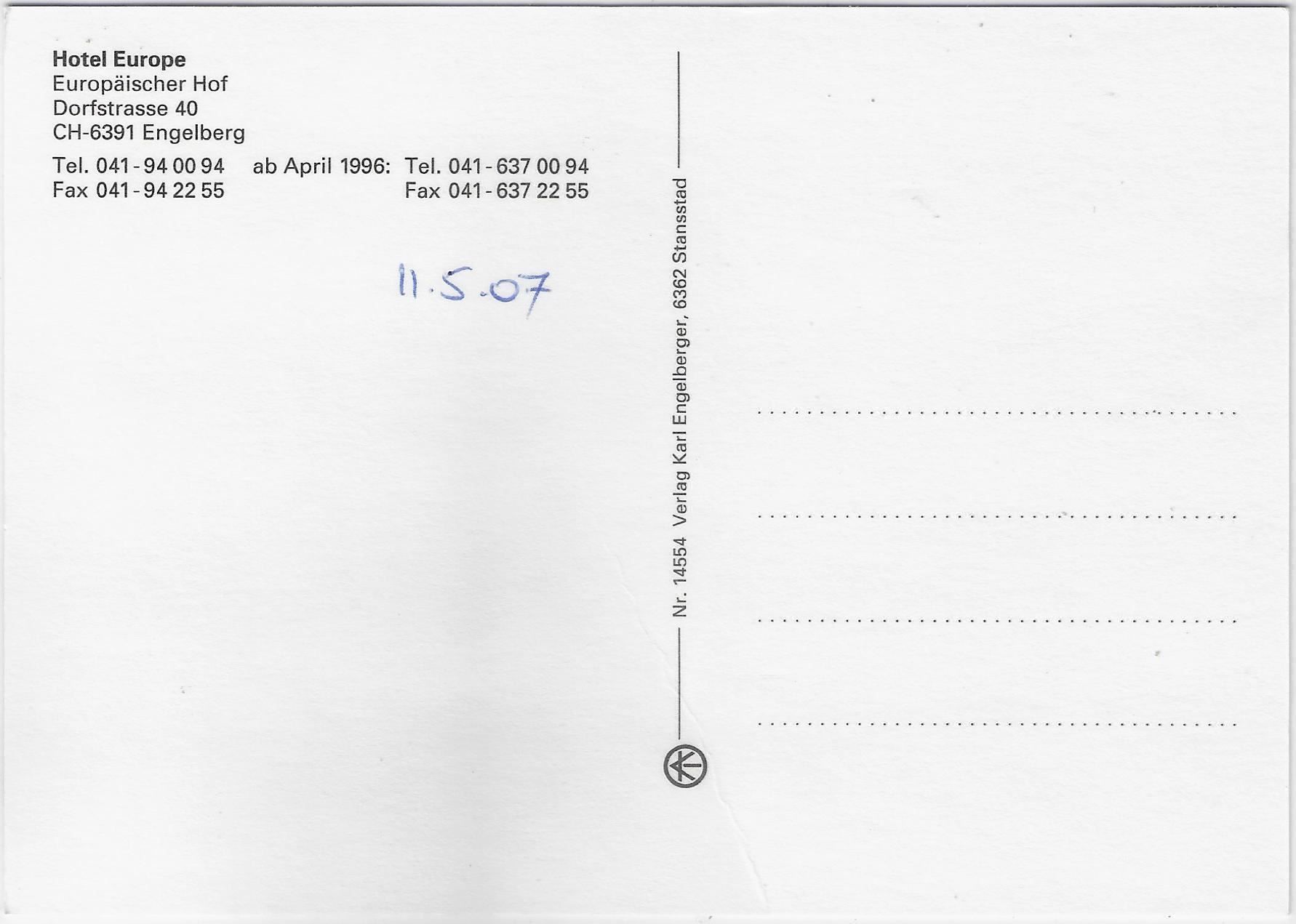 Cartoline postali: Engelberg - Hotel Europa – Usato da Ettingen venduto da Kartenplanet 1