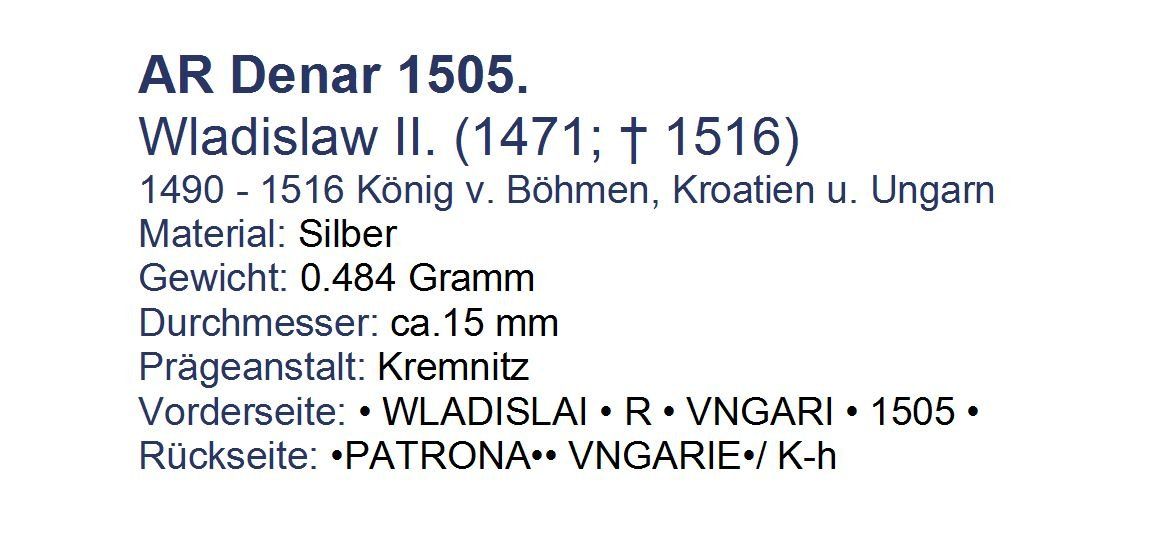 Tutti le monete: AR Denar aus dem Jahr 1505 – Usato da Flamatt venduto da samowarow 1