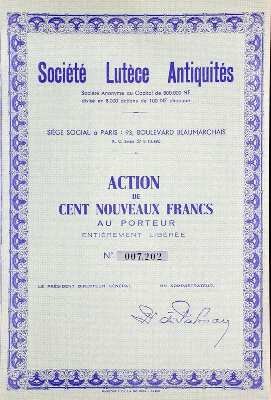 Documenti: Société Lutèce Antiquités, Paris – Usato da Solothurn venduto da Sgasche