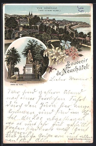 Ansichtskarten: Litho Neuchatel, Statue David de Pury, P – Gebraucht aus Berlin von bartko-reher