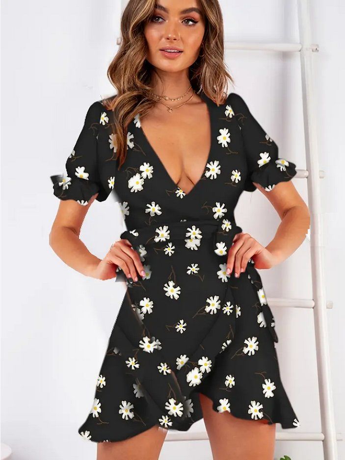 Vestiti: Schwarzes Wickelkleid Gr. M mit Blumenmuster – Nuovo e nell'imballaggio originale da Fully venduto da VaneaSelection