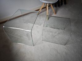Tische Glas 2er Set Nachttische, Beistelltische Bogenkanten