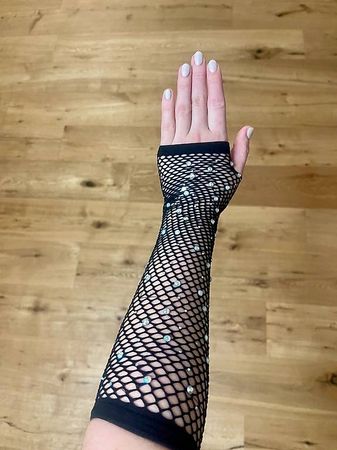 Netz-Handstrumpf schwarz mit Glitzer