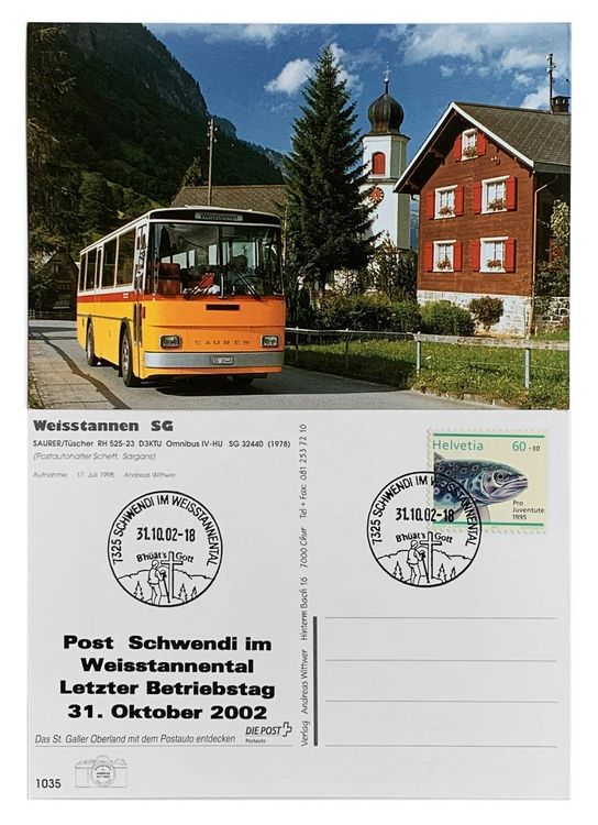 Schwendi Weisstannental Ansichtskarte Letzttag Post Postauto (Neu ...