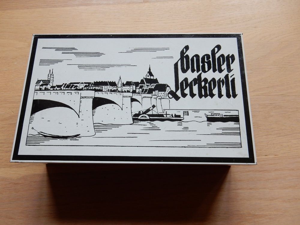 antike Blechbüchse Basler Leckerli weiss-schwarz | Kaufen auf Ricardo