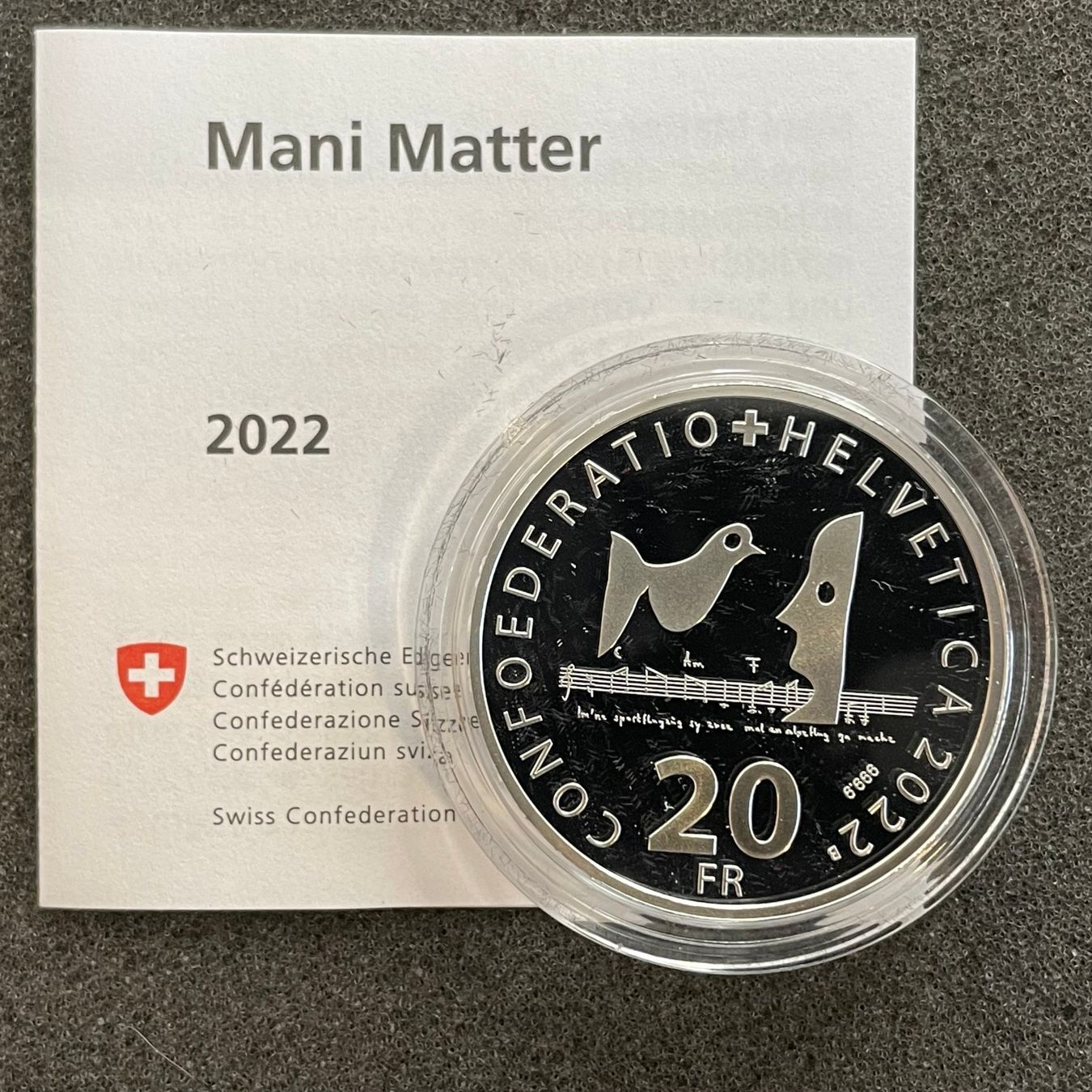 Tutti le monete: 20 Franken Silber Mani Matter PP 2022 – Usato da Reitnau venduto da tb-muenzen 2
