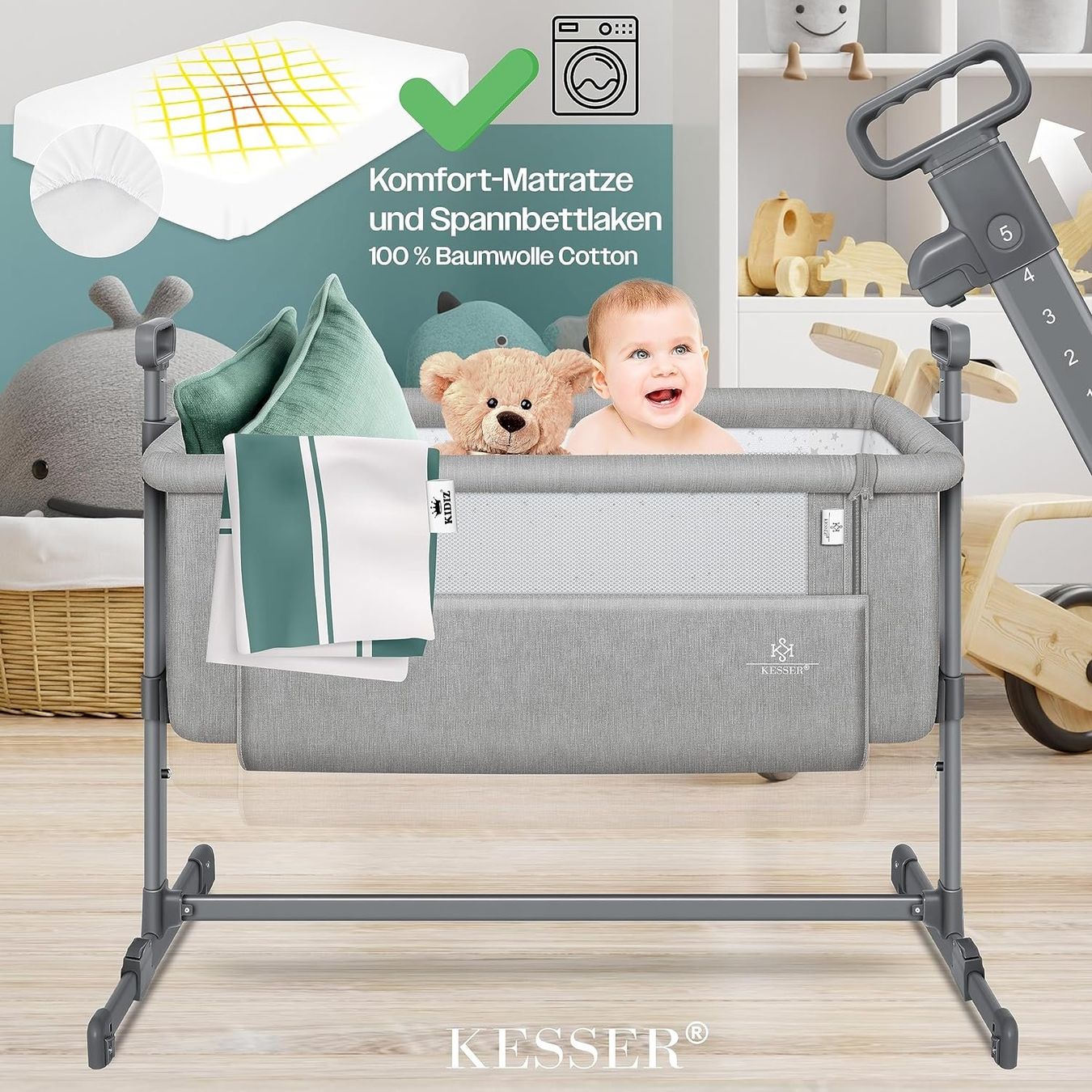 Letti per bambino & Letti da viaggio: KESSER 3in1 Kinderbett Hellgrau – Nuovo e nell'imballaggio originale da Bottighofen venduto da zaap 2