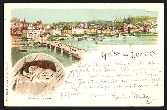 Cartoline postali: Litho Luzern, Gesamtansicht und Löwende – Usato da Berlin venduto da bartko-reher
