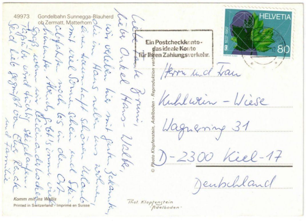 Cartoline postali: Zermatt - Gondelbahn Sunnegga--Blauherd – Usato da Binningen venduto da Mountainrider 1