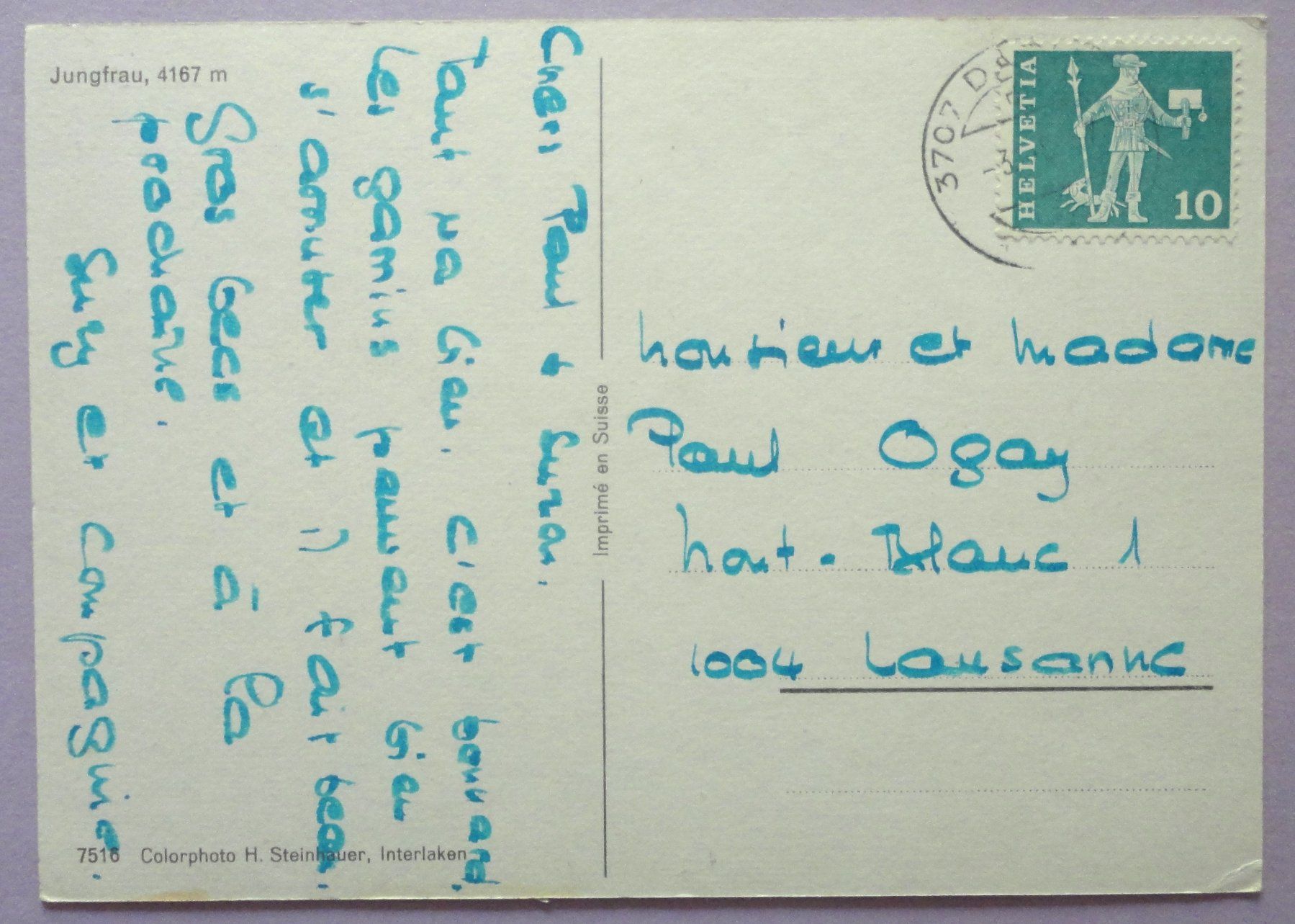 Cartoline postali: Jungfrau, 4167 m – Usato da Fétigny venduto da Billy2miny 1