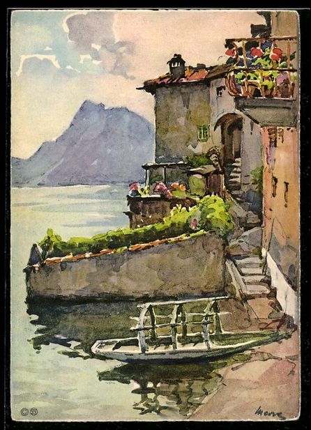Cartoline postali: Gandria, Häuser am Seeufer mit Boot – Usato da Berlin venduto da bartko-reher