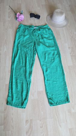 Green Viscose Wide Leg Summer Pants - Size M