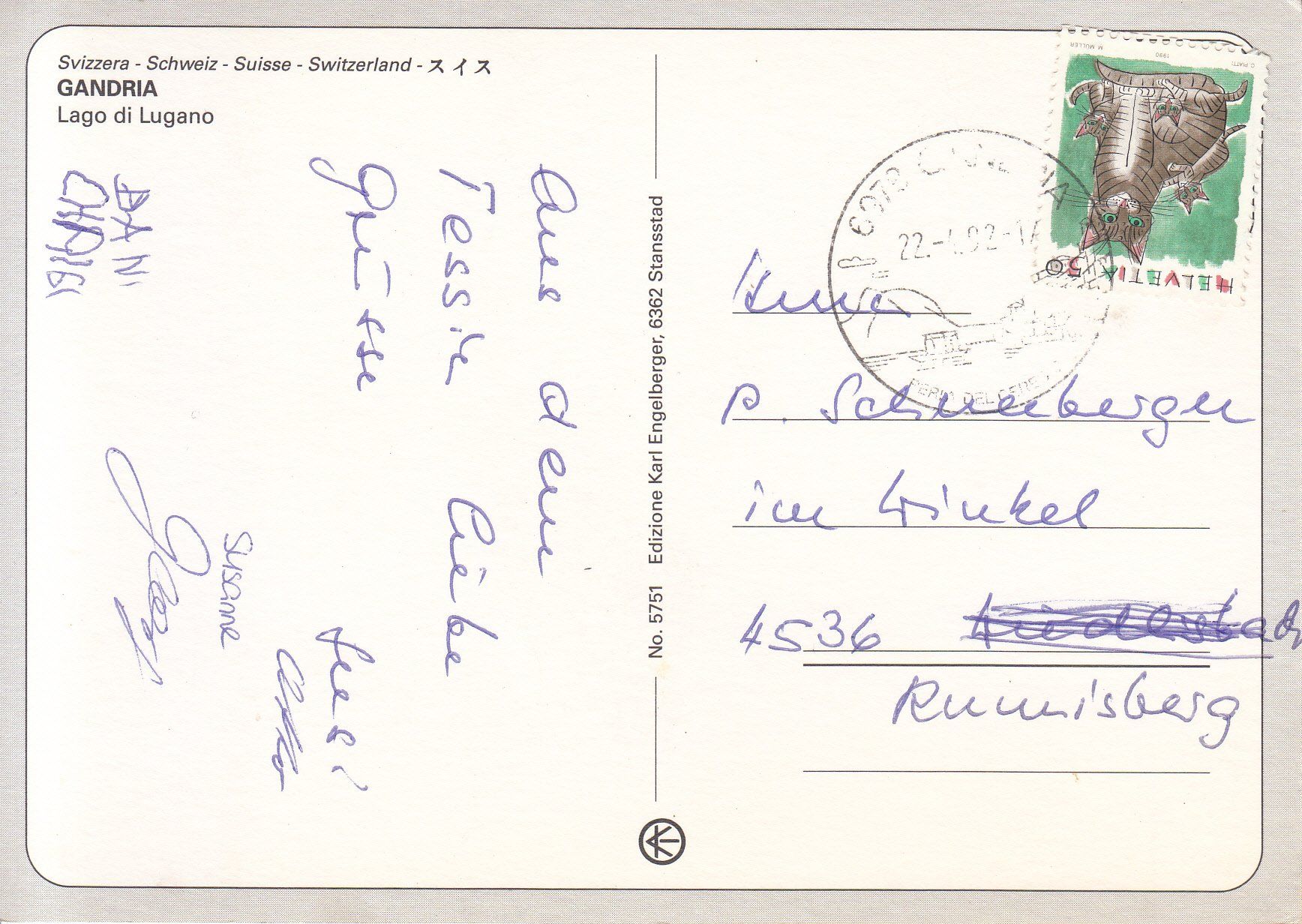 Cartoline postali: Gandria 1992 – Usato da Bürglen TG venduto da StampGraf 1