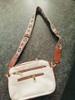 Handtasche/Umhängetasche weiss braun m. Blumenmustergurt neu