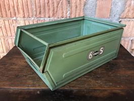 Antiker Sichtlagerkasten, 6 Gutor 6, Original aus Industrie