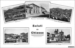 Chiasso // 1953 Saluti di Chiasso // confine stazione