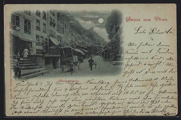 Ansichtskarten: Mondschein-Lithographie Thun, Hauptstras – Gebraucht aus Berlin von bartko-reher