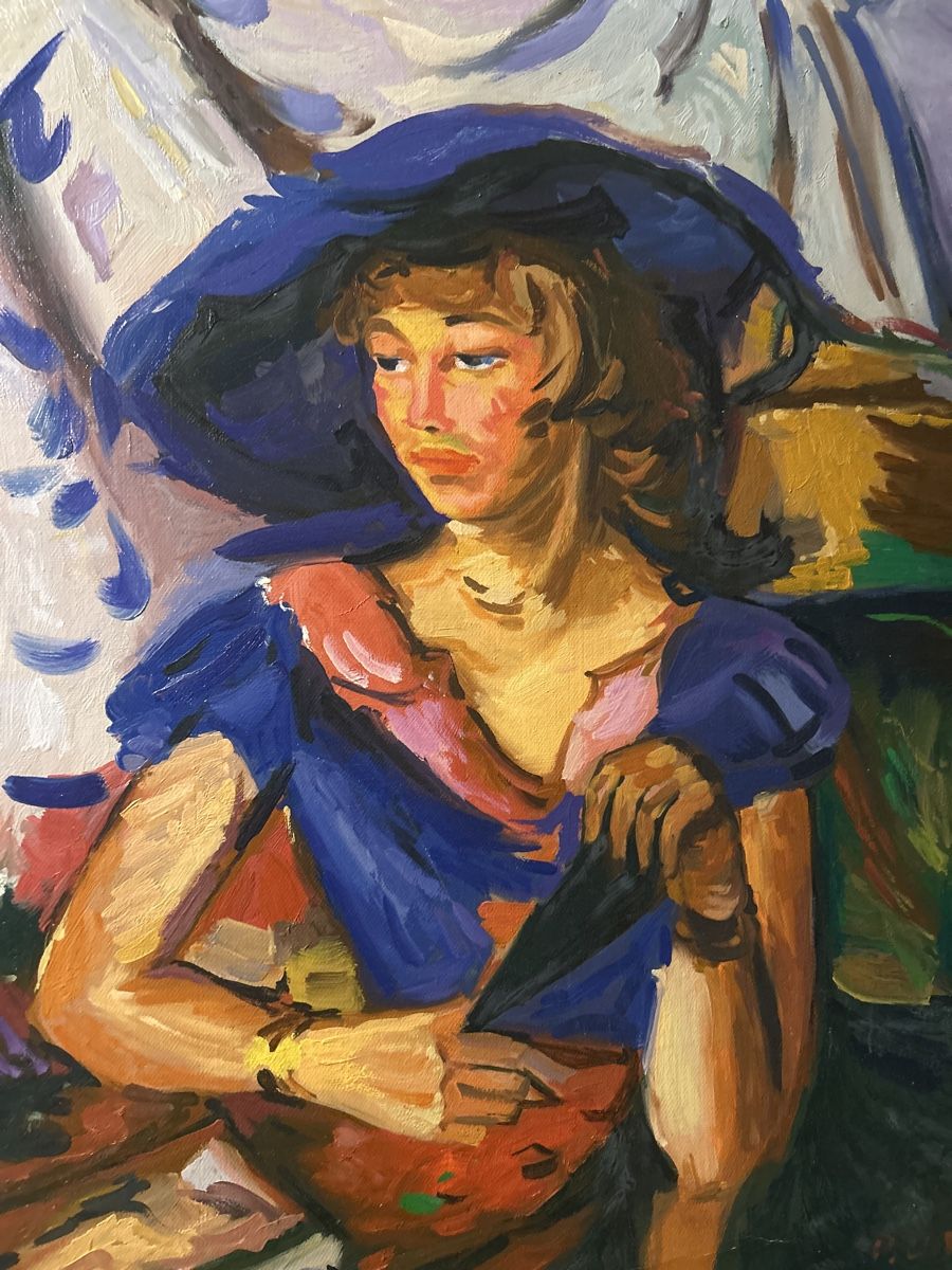 Dipinti: P. Cornu Gemälde: Dame mit blauem Hut, Original – Usato da Glarus venduto da KunstWerkEr-LS87 2
