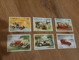 6 Vintage Briefmarken Liberia historical cars