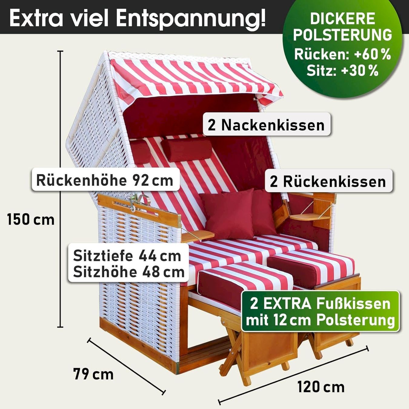 Sedie a sdraio: Strandkorb NORDERNEY DELUXE 120cm – Nuovo e nell'imballaggio originale da Bottighofen venduto da zaap 1