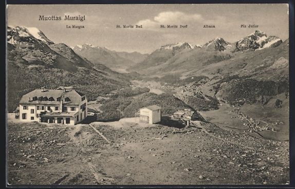 Cartoline postali: Muottas Muraigl, Hotel mit St. Moritz Do – Usato da Berlin venduto da bartko-reher