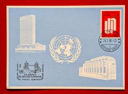 0NU GENEVE UNO GENF BLAUE KARTE STAMPEX LONDON 1981