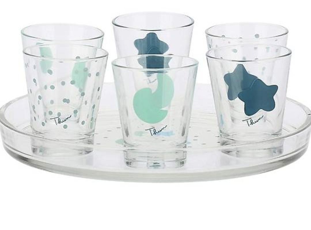 Geschirrsets: NEU Marke THUN Glas Set mit Tablett und 6 Gläser – Neu und originalverpackt aus Uster von Mooreas