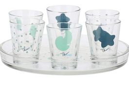 NEU Marke THUN Glas Set mit Tablett und 6 Gläser