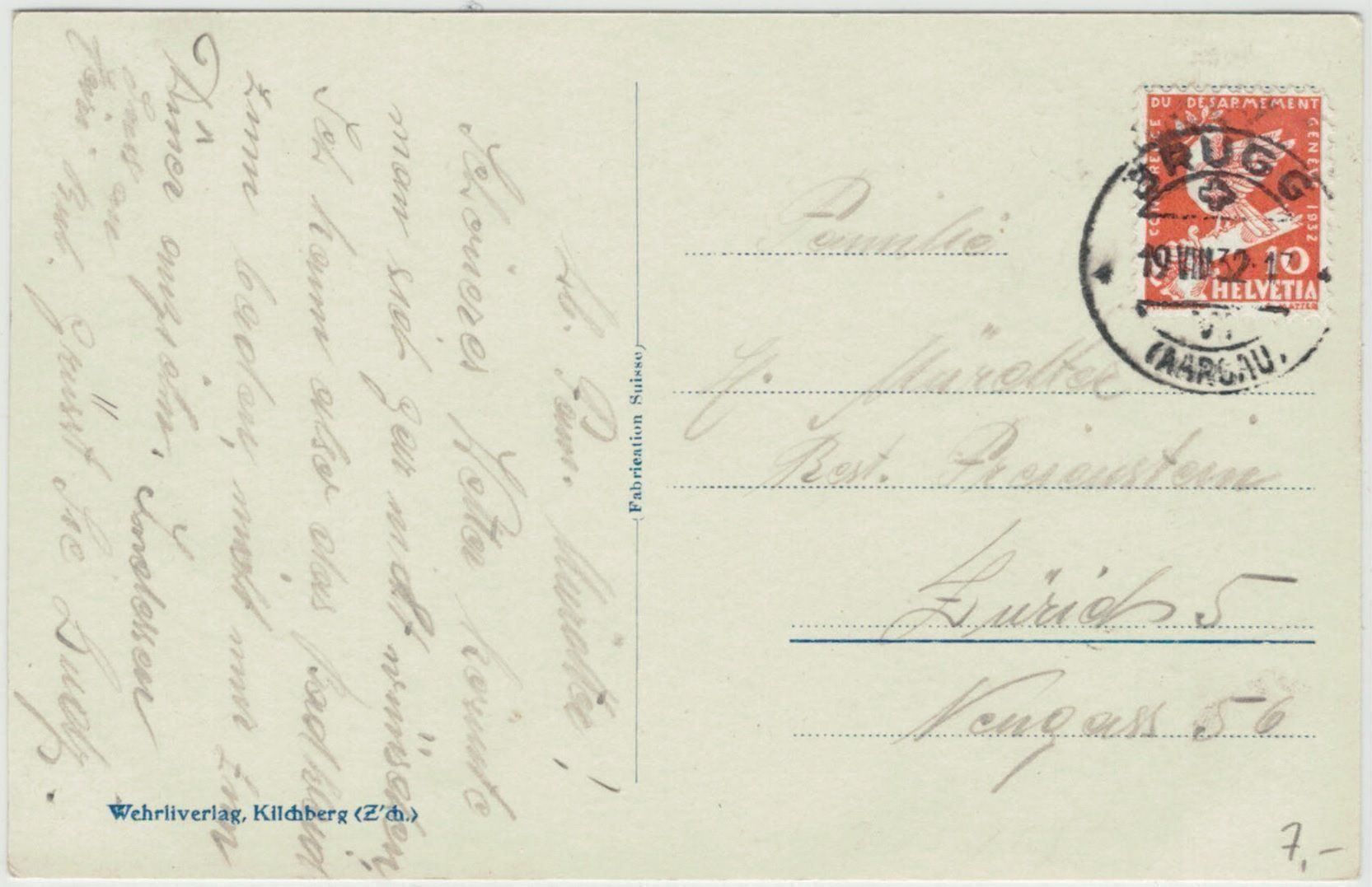 Ansichtskarten: AG 206 Brugg Kaserne 1932 – Gebraucht aus Fribourg von philafri 1