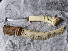 Altes Stahl Jagdmesser Sami Finnland, Rentierhorn, Handmade