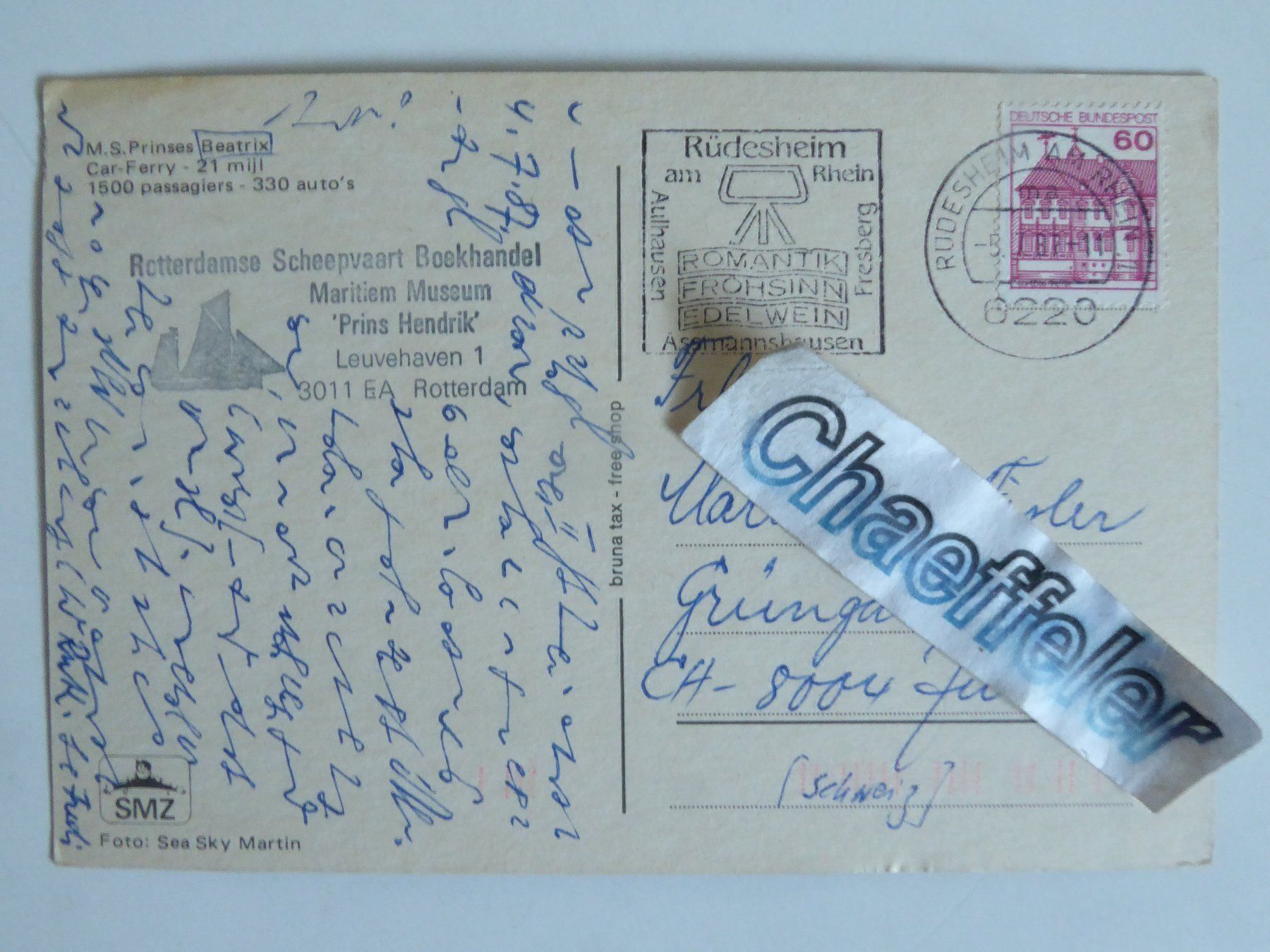 Cartoline postali: M.S. Prinses Beatrix   Sealink – Usato da Zürich venduto da Chaeffeler 1