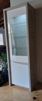 Vitrinenschrank mit Beleuchtung Holzoptik Glasfront weiss